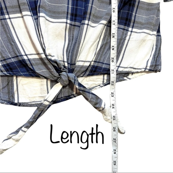 Como Vintage Blue and White Plaid Flutter Ruffle Sleeve Front Tie Top Size Small - Picture 13 of 16